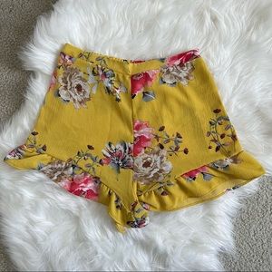 Flowy yellow floral shorts